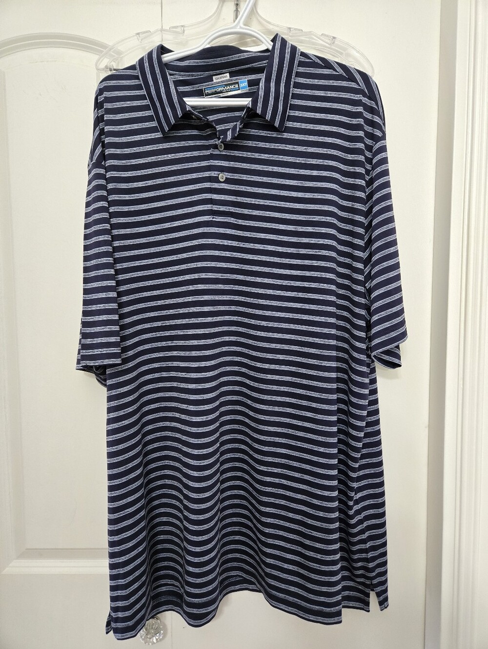 Roundtree & Yorke Men's Performance Navy With Grey Stripes Polo Shirt